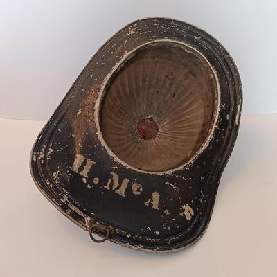 LOT 162L: Vintage Cairns & Bros Metal Fire Helmet with Small Bugle