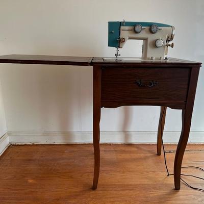 Vintage Table W/ White Brand Sewing Machine