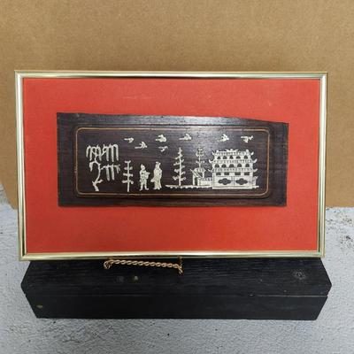 Antique framed Inlaid box lid