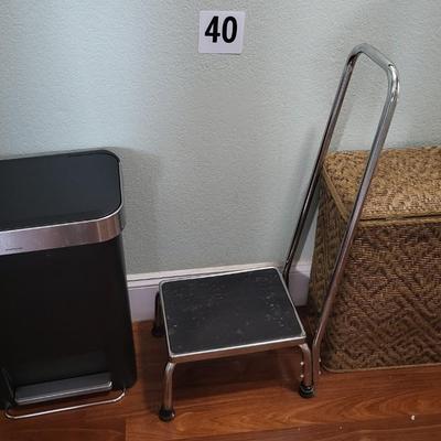 Simplehuman Waste Can/Foot Stool with Handle and Wicker Woven Landry Hamper