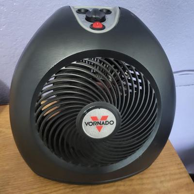 3 Drawer Wood Cabinet with Vornado Fan and Ball Shaped Salt Lamp