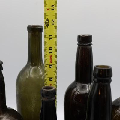 Collection of Antique Green "Black Glass" Bottle (1 of 2)