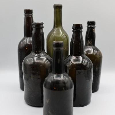 Collection of Antique Green "Black Glass" Bottle (1 of 2)