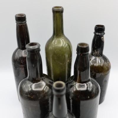 Collection of Antique Green "Black Glass" Bottle (1 of 2)