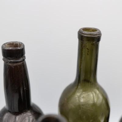 Collection of Antique Green "Black Glass" Bottle (1 of 2)