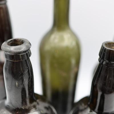 Collection of Antique Green "Black Glass" Bottle (1 of 2)