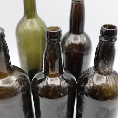 Collection of Antique Green "Black Glass" Bottle (1 of 2)