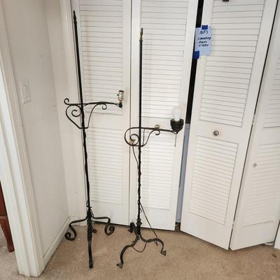 2 Free Standing Tall Colonial Wrought Iron Floor Lamps