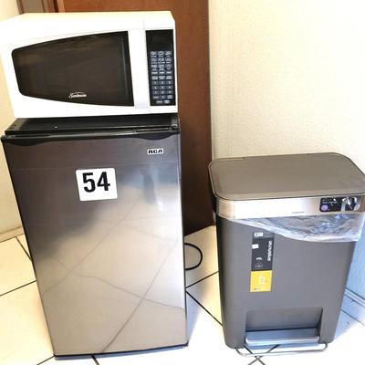 RCA Mini Fridge, Sunbeam Microwave and Simplehuman Waste Can