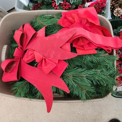 4 Loaded Christmas Totes Garland Window Wreaths w Ribbons,