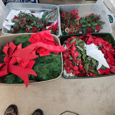 4 Loaded Christmas Totes Garland Window Wreaths w Ribbons,