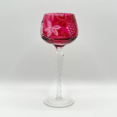 Four (4) Cranberry Bohemian Wine Glasses
