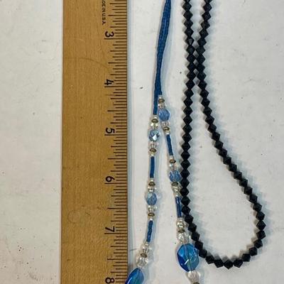 2 beaded necklaces black blue