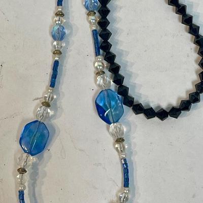 2 beaded necklaces black blue