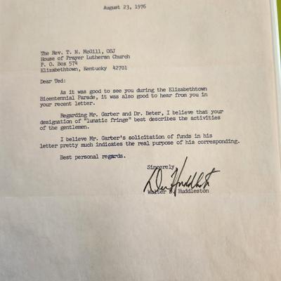Letter of Kentucky Senator Walter D. Huddleston