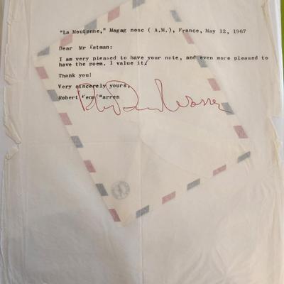 Letter Signed by Robert Penn Warren with Envelope