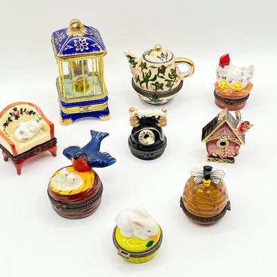 Variety Of Porcelain Trinket Boxes ~ Set Of Nine (9)