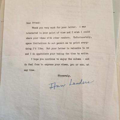 Autographed Letter From Ann Landers