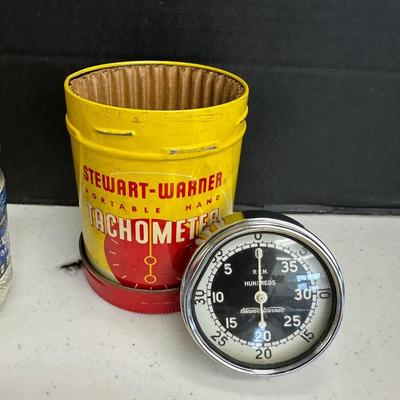 Lot 2001. Tools and Stewart-Warner Portable Hand Tachometer in Tin