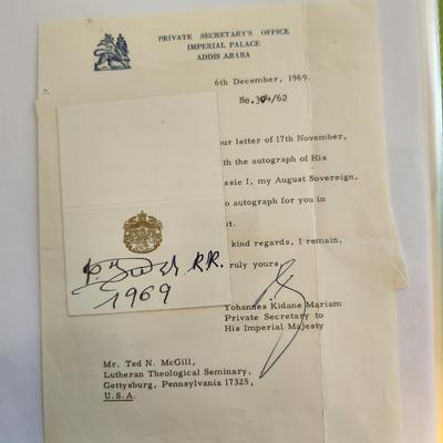 Autograph from Haile Selassie I and Letter with Envelope