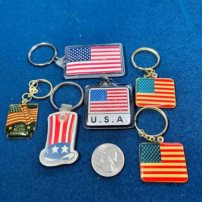 GROUP OF 6 ASSORTED U.S. FLAG KEY CHAINS