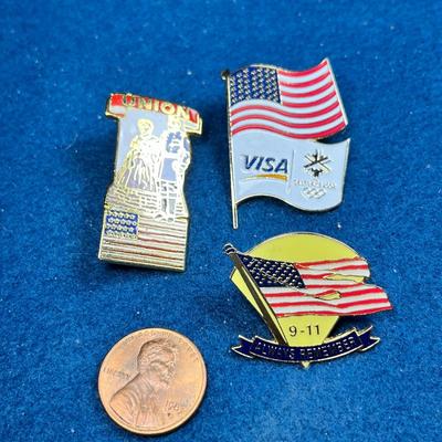 GROUP of 3 ENAMELED U.S. FLAG PINS- SALT LAKE OLYMPICS, 9-11, 
