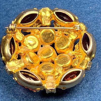 FANCY GREEN AND PURPLE RHINESTONE BROOCH