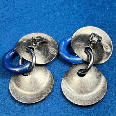 KATE HINES BIG BLUE AND SILVERTONE DANGLY EARRINGS