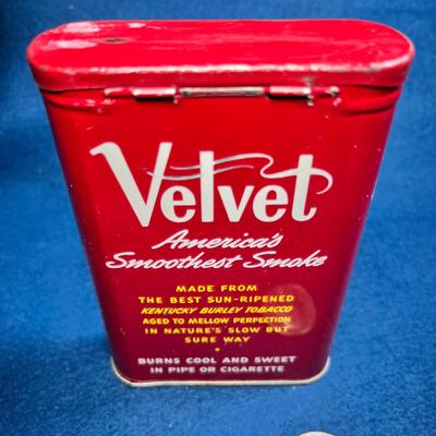 VINTAGE VELVET PIPE & CIGARETTE TOBACCO TIN