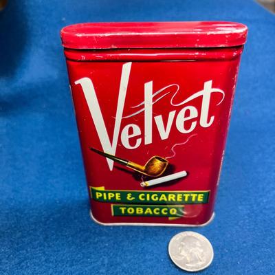 VINTAGE VELVET PIPE & CIGARETTE TOBACCO TIN