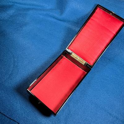 BLACK LACQUER JEWELRY BOX- SILK LINED, PAINTED FRONT