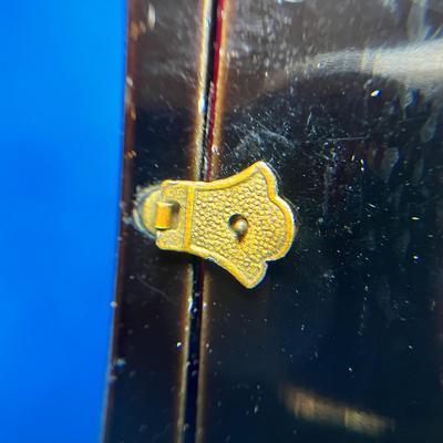 BLACK LACQUER JEWELRY BOX- SILK LINED, PAINTED FRONT