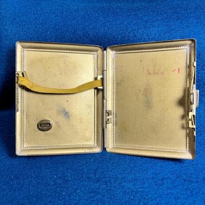 VINTAGE CIGARETTE CASE WITH ETCHING AND ENAMELED "EVESHAM" MEDALLION