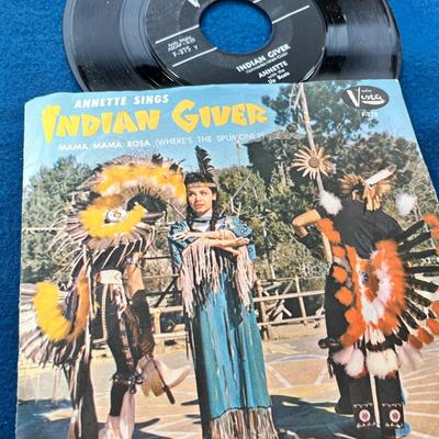 ANNETTE (FUNICELLO) SINGS "INDIAN GIVER" 45 rpm RECORD, COLORFUL JACKET