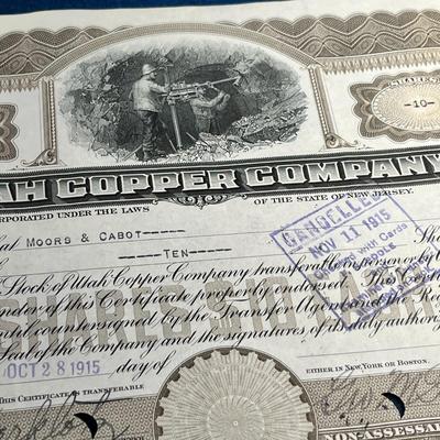 1915 UTAH COPPER COMPANY STOCK CERTIFICATE
