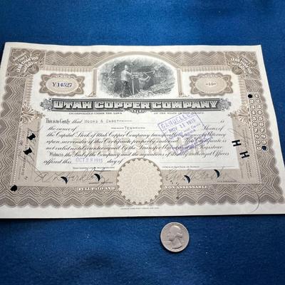 1915 UTAH COPPER COMPANY STOCK CERTIFICATE