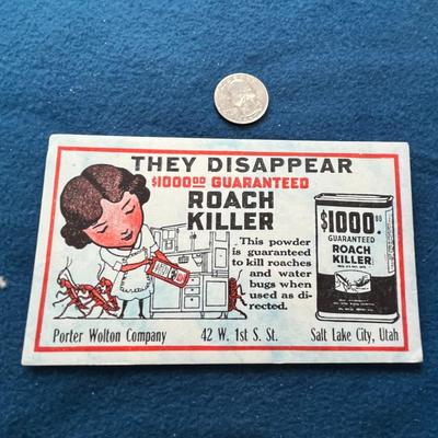 VINTAGE ADVERTISING INK BLOTTER "ROACH KILLER" SALT LAKE CITY