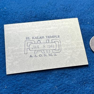 1941 EL KALAH TEMPLE, SALT LAKE CITY, MEMBERSHIP CARD