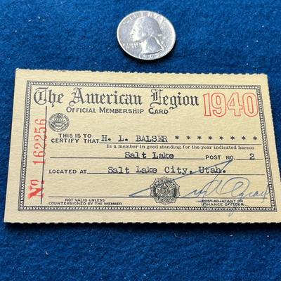 1940 AMERICAN LEGION MEMBERSHIP CARD