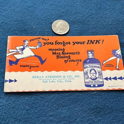 VINTAGE ADVERTISING INK BLOTTER "MRS. STEWART'S LIQUID BLUING" 