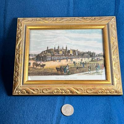 THE TOWER OF LONDON c. 1821 COLOR PRINT IN ORNATE FRAME