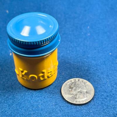 VINTAGE YELLOW AND BLUE KODAK METAL FILM CANNISTER