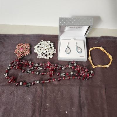 Costume Jewelry Lot Monet Brooch , Crystal Earrings, Bracelet