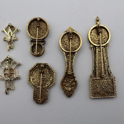 Five Clock Brooches (See Description)