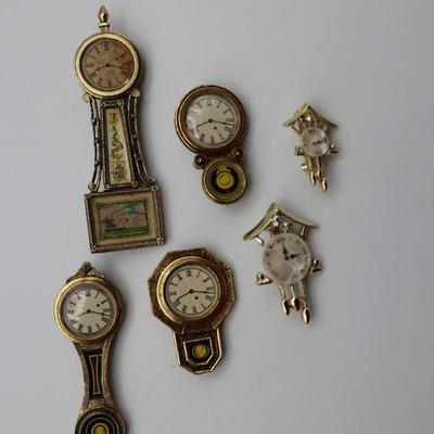 Five Clock Brooches (See Description)