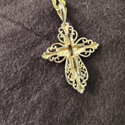 10k Gold necklace w Cross and Stone Hallmark OC