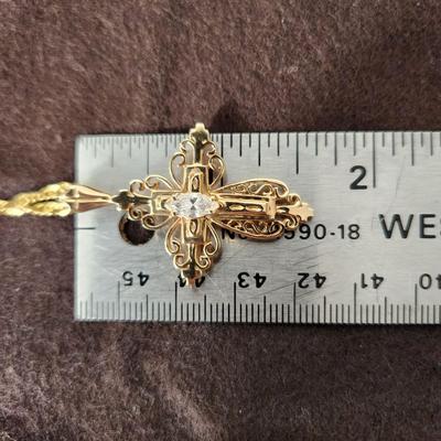 10k Gold necklace w Cross and Stone Hallmark OC