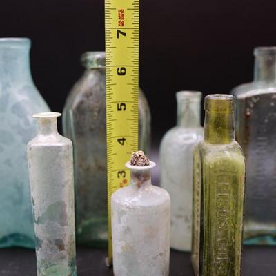1800s Round Bottom Bottle & Assortment of Antique Bottles