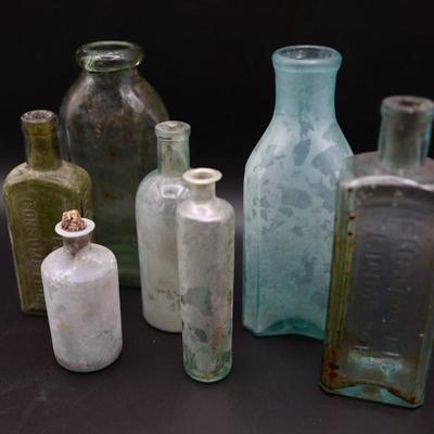 1800s Round Bottom Bottle & Assortment of Antique Bottles