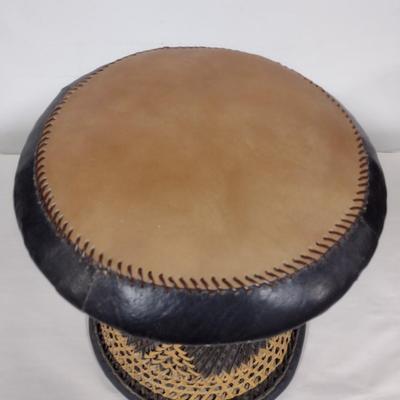 Spun Wicker with Leather Stool
